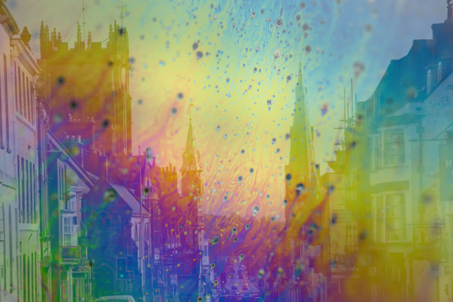 Soap bubble abstraction very close with movement and different colors
